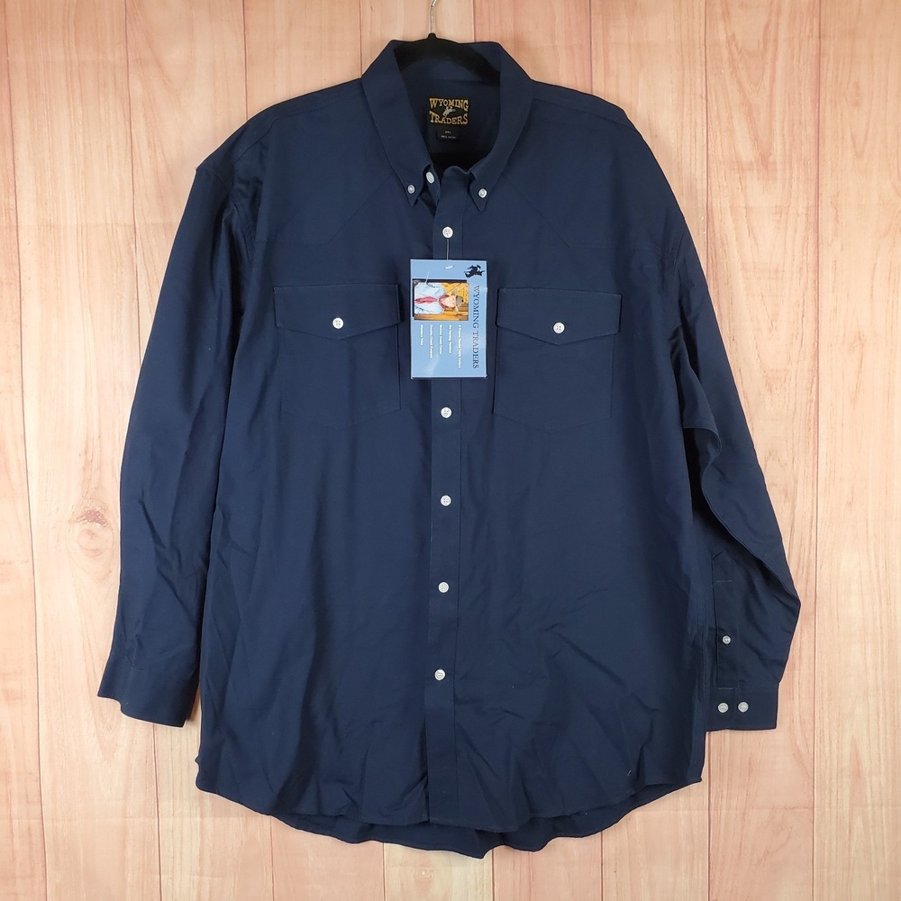 Wyoming Traders Western Shirt Mens 2XL Navy Blue Cotton Pockets Button Down